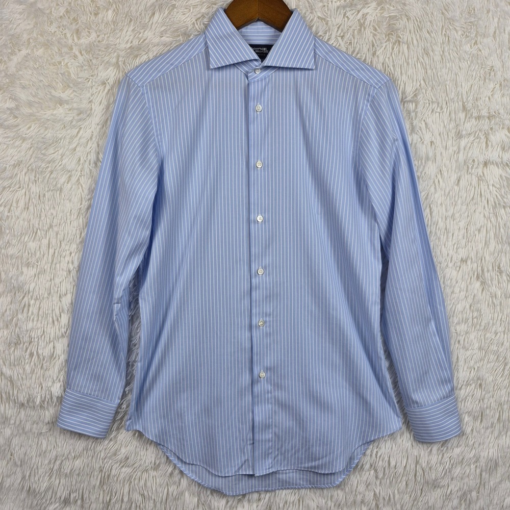 Makers Shirt Kamakura Mens 15-32.5 Blue White Striped Easy Care Dress Shirt JP